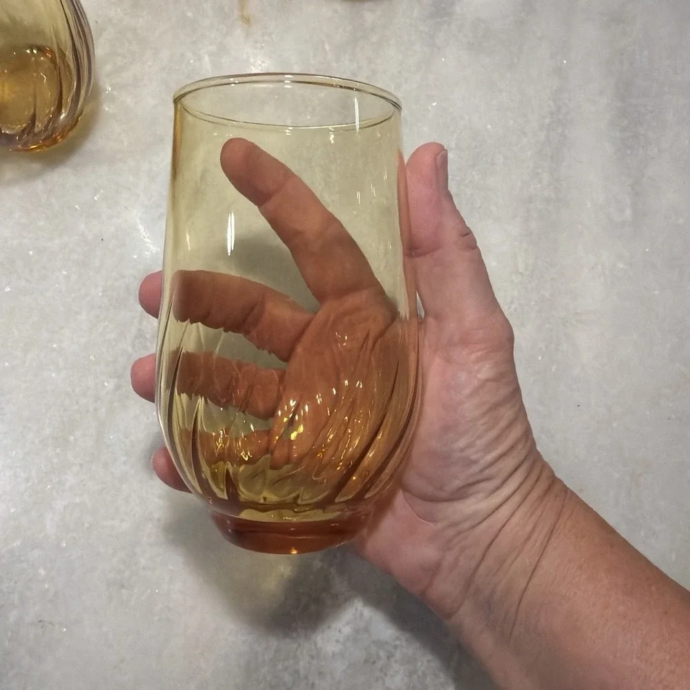 Set Of 8 Vintage Golden Swirl Anchor Hocking Water/tea Glasses OLA009